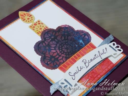 Cute cupcake card idea made with the Stampin Up Wish For It All stamp set and Doily Wishes dies. Holiday 2019-2020 Catalog handmade birthday card idea.