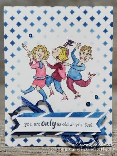 Awesome over 50 handmade birthday card idea using the Stampin Up Young At Heart stamp set. Funny women's birthday card from Annual Catalog 2019-2020.