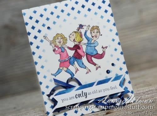 Awesome over 50 handmade birthday card idea using the Stampin Up Young At Heart stamp set. Funny women's birthday card from Annual Catalog 2019-2020.