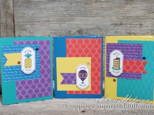 Giveaway Week!! Win the Stampin Up Time For Tags stamp set, used to make this cute card assortment. Visit blog for your chance to win!