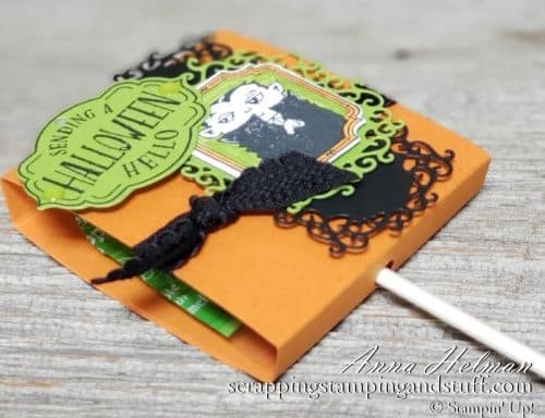 DIY Halloween Treats Week! Decorated sucker pop treat holder with photo tutorial! So easy to put together with Stampin Up Tags Tags Tags bundle and the Spooktacular Bash stamp set