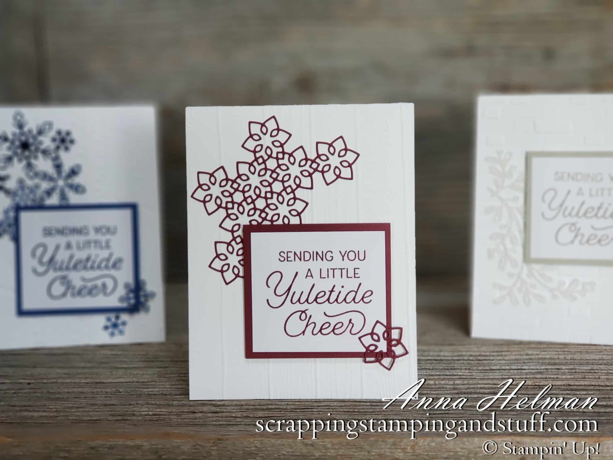 Clean and simple Christmas card ideas using the Stampin Up Christmas Layers dies and Frosted Foliage stamp set