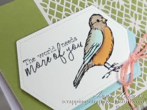 Pretty bird card idea using the Stampin Up Free As a Bird stamp set, shimmer laser cut paper and scalloped notecards! Use for any occasion! Thank you, friendship, just because, hello, birthday card ideas!