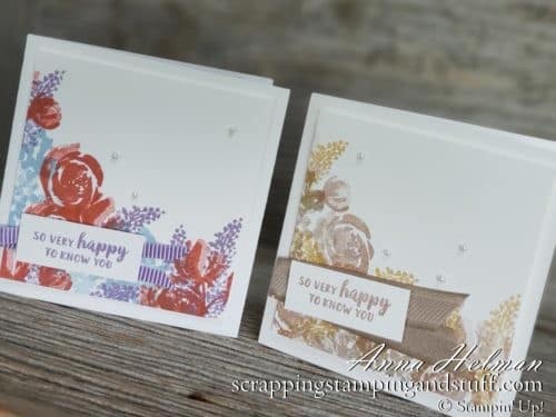 Beautiful floral card made with the Stampin Up Beautiful Friendship stamp set and new Delicata metallic ink pads! Made in two different color schemes! Great for friendship, thank you, birthday or just because!