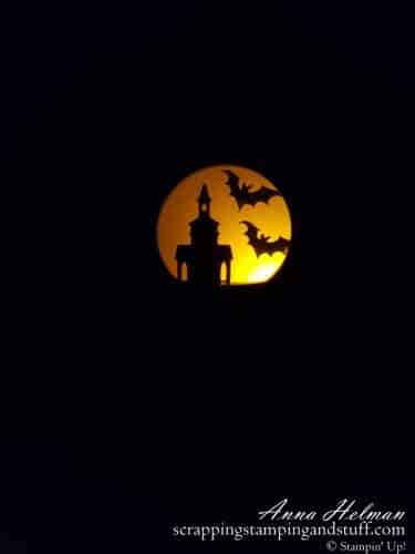 Spooky DIY Halloween paper lantern made using the Stampin Up Snow Globe Scenes dies and coordinating products! Perfect for Trick-or-Treat night!
