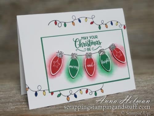 Clean and simple handmade Christmas card idea using the Stampin Up Making Chrismas Bright stamp set - adorable Christmas lights!