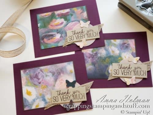 My card swaps for OnStage! A group of handmade butterfly cards using a butterfly punch and Stampin Up Butterfly Gala stamp set