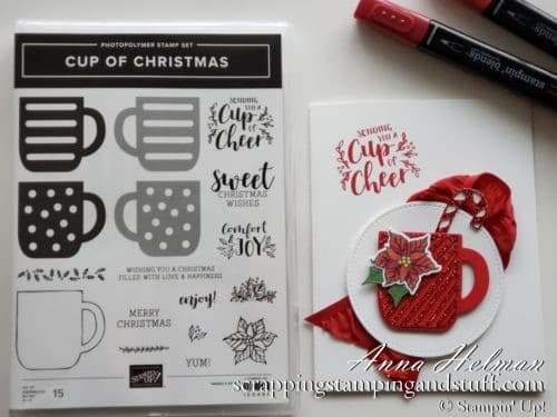 Adorable mug Christmas card using the Stampin Up Cup of Christmas stamp set - a mug stamp and die set!