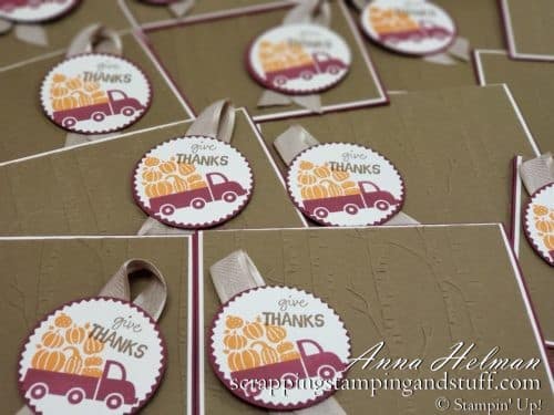 Cute Thanksgiving card idea, fall, autumn, pumpkins, give thanks card idea using the Stampin Up Holiday Haul stamp set