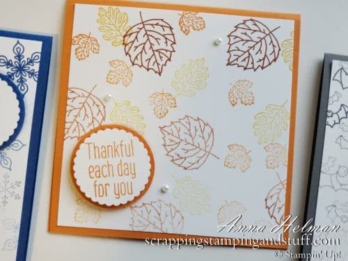 Make cards for every season with the Stampin Up To Every Season stamp set! Includes stamps for fall, winter, Valentine's Day, and Halloween! Great for quick and easy cards!