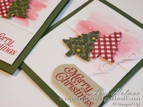 Simple Stampin Up Pefectly Plaid Christmas card idea with a watercolor wash background