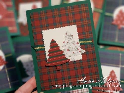 Wrapped in Plaid Christmas Card Using the Stampin Up Pine Tree Punch