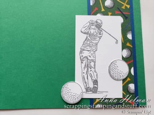 Golf scrapbook page idea using the Stampin Up Clubhouse stamp set and Country Club designer series paper