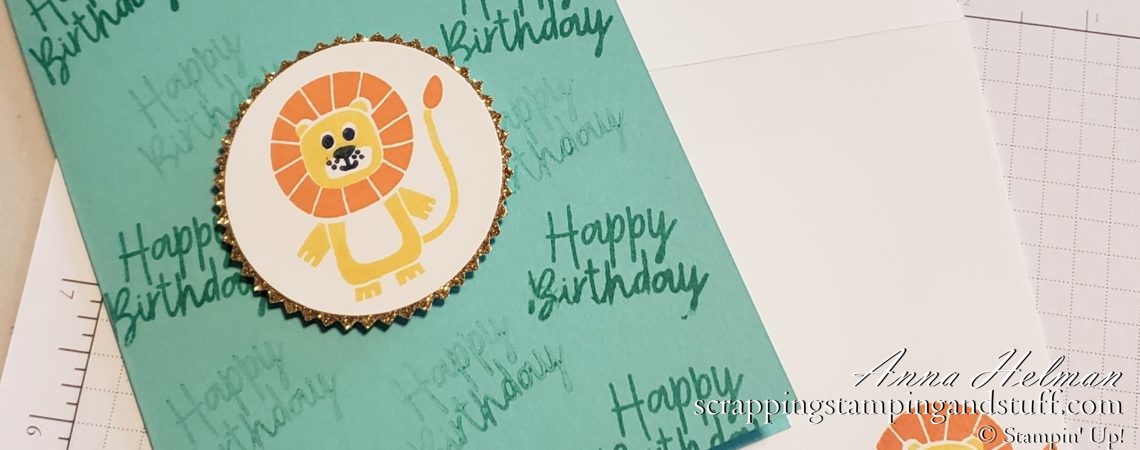 Adorable lion birthday card idea made with the Stampin Up Bonanza Buddies stamp set #simplestamping