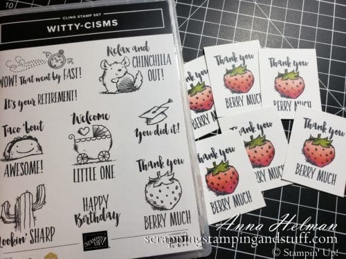 Adorable pun cards made with the Stampin Up Witty-cisms stamp set! Thank you berry much strawberry card