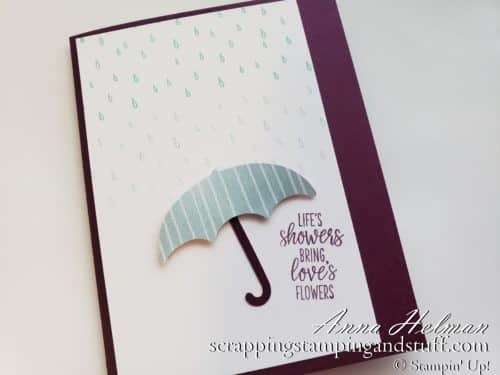 Cute 'life's showers' card made with the Stampin Up Under My Umbrella stamp and punch set. Thinking of you card idea.