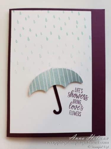 Cute 'life's showers' card made with the Stampin Up Under My Umbrella stamp and punch set. Thinking of you card idea.
