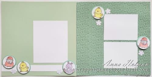 Adorable Baby Animals Stamp Set Scrapbook Page With Lamb, Chick, and Bunny Made With Stampin Up Welcome Easter Stamp Set