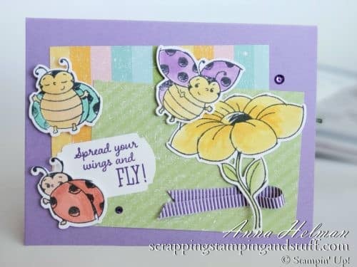 Adorable ladybug card made with Stampin Up ladybug stamp and die set - Little Ladybug stamp set and the coordination product release
