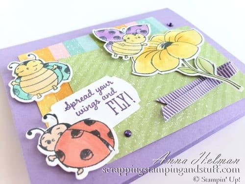 Adorable ladybug card made with Stampin Up ladybug stamp and die set - Little Ladybug stamp set and the coordination product release