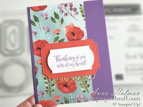 Pretty purple thinking of you card made with the Stampin Up Peaceful Moments stamp set and Peaceful Poppies designer series paper