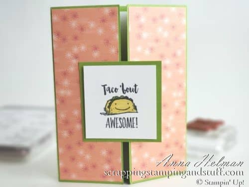 The new Stampin Up Witty-cisms stamp set is adorable! Full of cute sayings and puns, here is one sample card idea for kids, birthday, congrats, and more - Taco 'Bout Awesome!