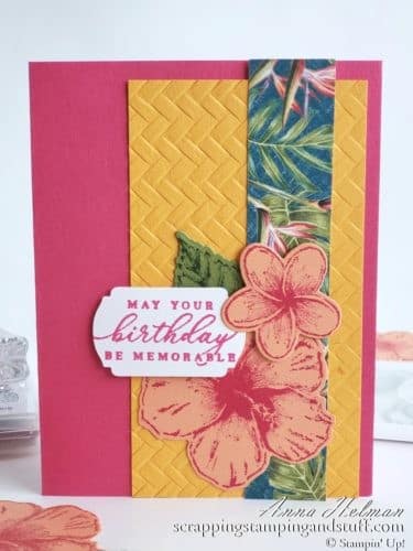 Pretty tropical card idea made with the Stampin Up Timeless Tropical stamp set in the 2020 January-June Mini Catalog. Pretty birthday card!