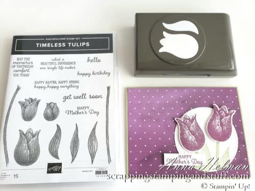 Lovely Mother's Day card idea using the Stampin Up Timeless Tulips stamp set and Tulip Builder Punch - a favorite in the 2020 January-June Mini Catalog!