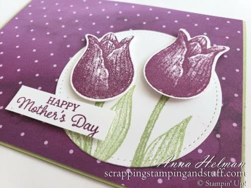 Lovely Mother's Day card idea using the Stampin Up Timeless Tulips stamp set and Tulip Builder Punch - a favorite in the 2020 January-June Mini Catalog!