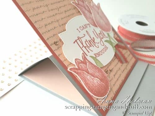 Lovely easel fold thank you card made with Stampin Up Timeless Tulips. Love this tulip stamp and punch set!