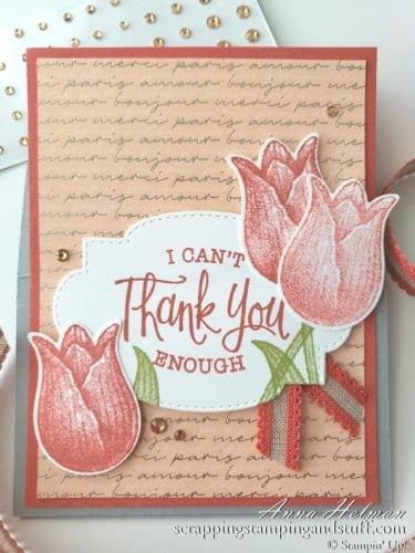 Lovely easel fold thank you card made with Stampin Up Timeless Tulips. Love this tulip stamp and punch set!