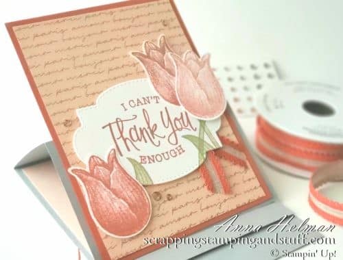 Lovely easel fold thank you card made with Stampin Up Timeless Tulips. Love this tulip stamp and punch set!