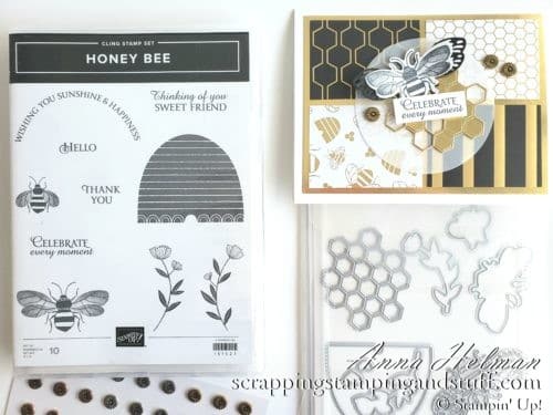 Win free stamping supplies during Giveaway Week! Enter to win the Stampin Up Golden Honey Designer Series Paper! Adorable bee and honeycomb card idea.