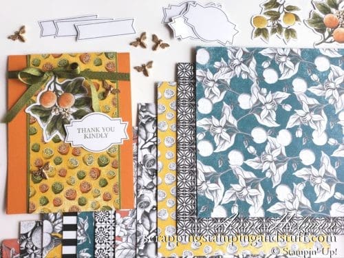 Cute orange card idea using the Stampin Up Botanical Prints product medley - oranges, lemons and limes on a pretty thank you card