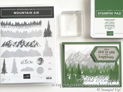 Love this mountain stamp and die set - Stampin Up Mountain Air set is perfect for wilderness, outdoors and masculine cards!