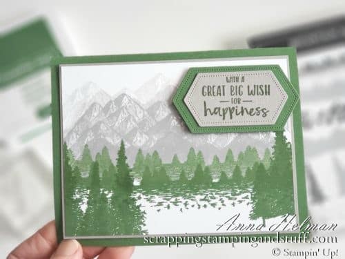 Love this mountain stamp and die set - Stampin Up Mountain Air set is perfect for wilderness, outdoors and masculine cards!