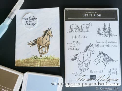 Pretty horse card - take life by the reins - made using Stampin Up Let It Ride stamp set and watercoloring