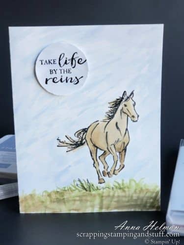 Pretty horse card - take life by the reins - made using Stampin Up Let It Ride stamp set and watercoloring