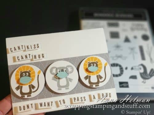 Coronavirus Quarantine Card Idea Using Stampin Up Bonanza Buddies Stamp Set - Cute Animals With Face Masks