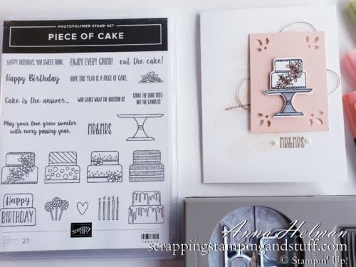 Pretty wedding cake card using the Stampin Up Cake Builder Punch and Piece of Cake stamp set