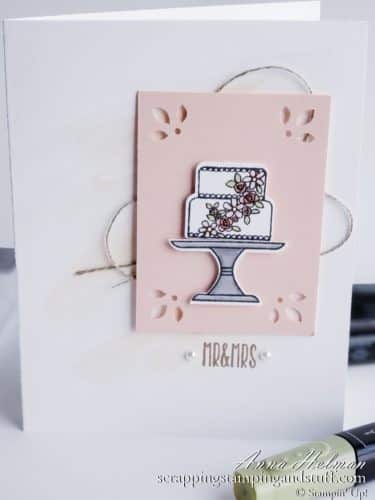 Pretty wedding cake card using the Stampin Up Cake Builder Punch and Piece of Cake stamp set