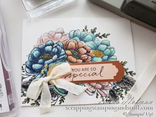 Flower Bouquet Card Using Masking And Stampin Blends Alcohol Markers With The Stampin Up Tasteful Touches Stamp Set