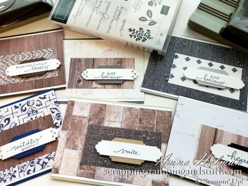 Natural Textures Cards With The Stampin Up In Good Taste Designer Paper Pack and Lovely Labels Pick A Punch