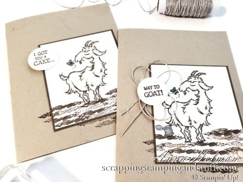 A funny goat birthday card using the Stampin Up Way To Goat stamp set. I got you a cake but I ate it!