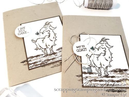 A funny goat birthday card using the Stampin Up Way To Goat stamp set. I got you a cake but I ate it!