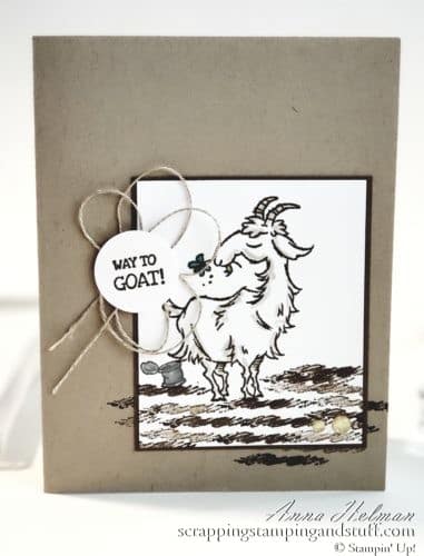 A funny goat birthday card using the Stampin Up Way To Goat stamp set. I got you a cake but I ate it!