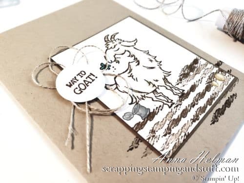 A funny goat birthday card using the Stampin Up Way To Goat stamp set. I got you a cake but I ate it!