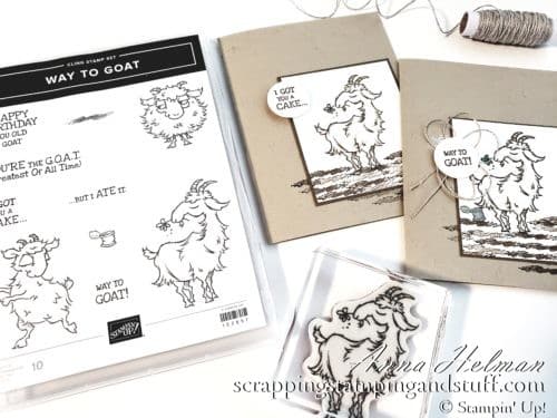 A funny goat birthday card using the Stampin Up Way To Goat stamp set. I got you a cake but I ate it!