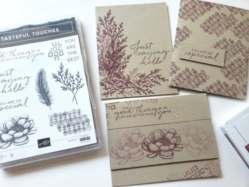 Make these three simple card ideas using the Stampin Up Tasteful Touches stamp set. Perfect card ideas for beginning stampers who are learning to stamp!