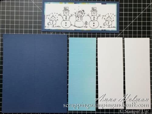 Learn How To Make a Slimline Card And Envelope, Including Dimensions and Instructions. Card Sample Features The Stampin Up Snowman Season Stamp Set.